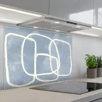 KitchenYeah Spatscherm 90x60 cm - Zelfklevende achterwand Abstract - Blauw - Kunst - Keuken muurbeschermer - Spatwand fornuis