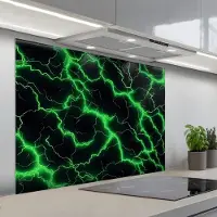 KitchenYeah Spatscherm 100x75 cm - Zelfklevende achterwand Gaming - Bliksemflitsen - Groen - Energie - Keuken muurbeschermer - Spatwand fornuis