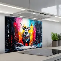 KitchenYeah Spatscherm 80x60 cm - Zelfklevende achterwand Rendier - Gewei - Krans - Kleurrijk - Keuken muurbeschermer - Spatwand fornuis