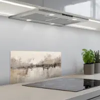 KitchenYeah Spatscherm 60x30 cm - Zelfklevende achterwand Moderne kunst - Abstract - Beige - Keuken muurbeschermer - Spatwand fornuis