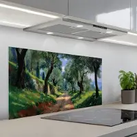 KitchenYeah Spatscherm 100x50 cm - Zelfklevende achterwand Pad - Bomen - Schaduw - Keuken muurbeschermer - Spatwand fornuis