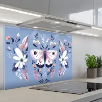 KitchenYeah Spatscherm 90x60 cm - Zelfklevende achterwand Vlinder - Vleugels - Stippen - Bloemen - Keuken muurbeschermer - Spatwand fornuis