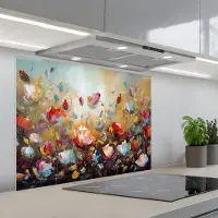 KitchenYeah Spatscherm 80x60 cm - Zelfklevende achterwand Bloemen - Kunst - Natuur - Olieverf - Keuken muurbeschermer - Spatwand fornuis