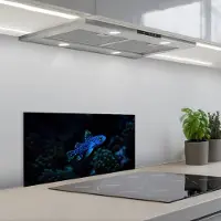 KitchenYeah Spatscherm 60x30 cm - Zelfklevende achterwand Vis - Stippen - Koraal - Blauw - Keuken muurbeschermer - Spatwand fornuis