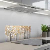 KitchenYeah Spatscherm 70x30 cm - Zelfklevende achterwand Bomen - Aquarel - Kunst - Natuur - Keuken muurbeschermer - Spatwand fornuis