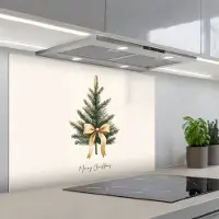 KitchenYeah Spatscherm 80x55 cm - Zelfklevende achterwand Kerstboom - Kerst - Merry Christmas - Beige - Keuken muurbeschermer - Spatwand fornuis