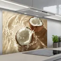 KitchenYeah Spatscherm 120x80 cm - Zelfklevende achterwand Kokosnoot - Water - Beige - Spetters - Keuken muurbeschermer - Spatwand fornuis