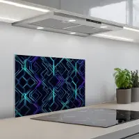 KitchenYeah Spatscherm 60x40 cm - Zelfklevende achterwand Gaming - Ruitvormen - Abstract - Neon - Paars - Keuken muurbeschermer - Spatwand fornuis