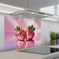 KitchenYeah Spatscherm 90x70 cm - Zelfklevende achterwand Disco - Fruit - Glitter - Strawberry - Keuken muurbeschermer - Spatwand fornuis