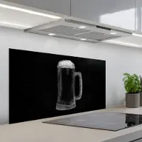 KitchenYeah Spatscherm 100x50 cm - Zelfklevende achterwand Bierpul - Schuim - Krijttekening - Keuken muurbeschermer - Spatwand fornuis