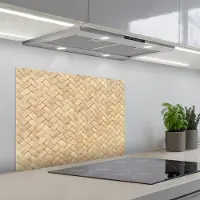 KitchenYeah Spatscherm 70x55 cm - Zelfklevende achterwand Patroon - Beige - Rotan print - Keuken muurbeschermer - Spatwand fornuis