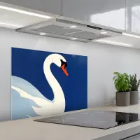 KitchenYeah Spatscherm 70x50 cm - Zelfklevende achterwand Zwaan - Wit - Snavel - Illustratie - Keuken muurbeschermer - Spatwand fornuis