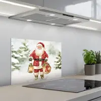 KitchenYeah Spatscherm 60x45 cm - Zelfklevende achterwand Kerstman- Winter - Sneeuw - Wit - Rood - Keuken muurbeschermer - Spatwand fornuis