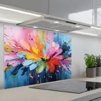 KitchenYeah Spatscherm 80x55 cm - Zelfklevende achterwand Kleuruitbarsting - Expressieve sfeer - Bloem - Keuken muurbeschermer - Spatwand fornuis