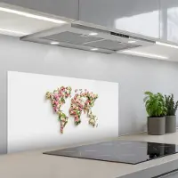 KitchenYeah Spatscherm 80x40 cm - Zelfklevende achterwand Wereldkaart - Bloemen - Subtiel - Keuken muurbeschermer - Spatwand fornuis