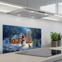 KitchenYeah Spatscherm 90x45 cm - Zelfklevende achterwand Kerstwonder - Winteravond - Kleurrijk - Keuken muurbeschermer - Spatwand fornuis