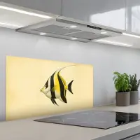 KitchenYeah Spatscherm 90x45 cm - Zelfklevende achterwand Vis - Sierlijk - Rugvin - Geel - Keuken muurbeschermer - Spatwand fornuis