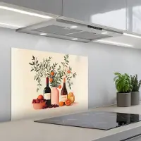 KitchenYeah Spatscherm 70x55 cm - Zelfklevende achterwand Wijnflessen - Takken - Sinaasappels - Keuken muurbeschermer - Spatwand fornuis
