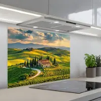 KitchenYeah Spatscherm 90x70 cm - Zelfklevende achterwand Toscane - Landschap - Wijngaarden - Keuken muurbeschermer - Spatwand fornuis