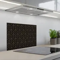 KitchenYeah Spatscherm 60x45 cm - Zelfklevende achterwand Goud - Zwart - Lijnen - Keuken muurbeschermer - Spatwand fornuis
