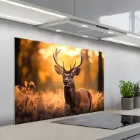 KitchenYeah Spatscherm 100x65 cm - Zelfklevende achterwand Hert - Gewei - Herfst - Bos - Bruin - Natuur - Bosdieren - Keuken muurbeschermer - Spatwand fornuis
