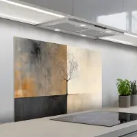 KitchenYeah Spatscherm 100x65 cm - Zelfklevende achterwand Boom - Vlakken - Takken - Kleurverloop - Keuken muurbeschermer - Spatwand fornuis