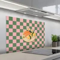 KitchenYeah Spatscherm 100x65 cm - Zelfklevende achterwand Sushi - Bord - Geblokt - Groen - Keuken muurbeschermer - Spatwand fornuis