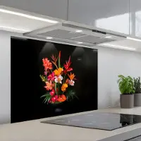 KitchenYeah Spatscherm 90x70 cm - Zelfklevende achterwand Boeket - Bloemen - Exotisch - Keuken muurbeschermer - Spatwand fornuis