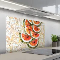 KitchenYeah Spatscherm 100x65 cm - Zelfklevende achterwand Mozaïek - Watermeloen - Rood - Pitten - Keuken muurbeschermer - Spatwand fornuis