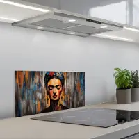 KitchenYeah Spatscherm 70x30 cm - Zelfklevende achterwand Portret - Vrouw - Bloemen - Keuken muurbeschermer - Spatwand fornuis
