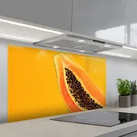 KitchenYeah Spatscherm 120x60 cm - Zelfklevende achterwand Papaja - Oranje - Topisch - Keuken muurbeschermer - Spatwand fornuis