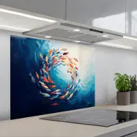KitchenYeah Spatscherm 80x60 cm - Zelfklevende achterwand Zee - Vissen - Kleurrijk - Dynamisch - Keuken muurbeschermer - Spatwand fornuis