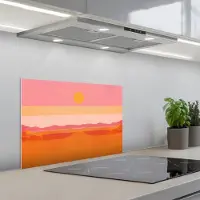 KitchenYeah Spatscherm 60x40 cm - Zelfklevende achterwand Zon - Abstract - Landschap - Oranje - Keuken muurbeschermer - Spatwand fornuis