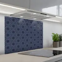 KitchenYeah Spatscherm 80x60 cm - Zelfklevende achterwand Patroon - Blauw - Geometrisch - Keuken muurbeschermer - Spatwand fornuis