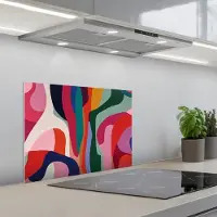 KitchenYeah Spatscherm 60x45 cm - Zelfklevende achterwand Vormen - Bochten - Kleurrijk - Abstract - Keuken muurbeschermer - Spatwand fornuis