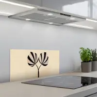KitchenYeah Spatscherm 60x30 cm - Zelfklevende achterwand Bladeren - Gestreept - Stengel - Beige - Keuken muurbeschermer - Spatwand fornuis
