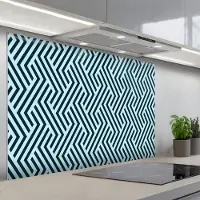 KitchenYeah Spatscherm 120x80 cm - Zelfklevende achterwand Patroon - Blauw - Lijnen - Zigzag - Keuken muurbeschermer - Spatwand fornuis