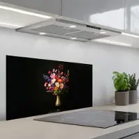KitchenYeah Spatscherm 90x45 cm - Zelfklevende achterwand Kleurrijk - Boeket - Vaas - Goud - Keuken muurbeschermer - Spatwand fornuis