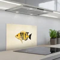 KitchenYeah Spatscherm 60x40 cm - Zelfklevende achterwand Geel - Vis - Strepen - Tropisch - Keuken muurbeschermer - Spatwand fornuis