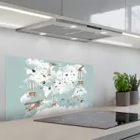 KitchenYeah Spatscherm 90x45 cm - Zelfklevende achterwand Wereldkaart - Kind - Vliegtuig - Keuken muurbeschermer - Spatwand fornuis