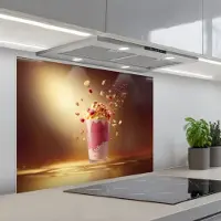 KitchenYeah Spatscherm 90x70 cm - Zelfklevende achterwand Framboos - Smoothie - Drinken - Roze - Keuken muurbeschermer - Spatwand fornuis