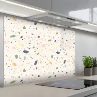 KitchenYeah Spatscherm 120x80 cm - Zelfklevende achterwand Terrazzo - Patroon - Kleurrijk - Festival - Keuken muurbeschermer - Spatwand fornuis
