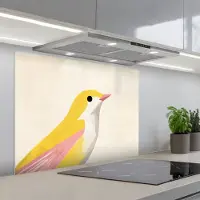 KitchenYeah Spatscherm 90x70 cm - Zelfklevende achterwand Vogel - Minimalistisch - Geel - Keuken muurbeschermer - Spatwand fornuis