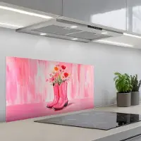 KitchenYeah Spatscherm 90x45 cm - Zelfklevende achterwand Roze - Bloemen - Cowboy - Keuken muurbeschermer - Spatwand fornuis