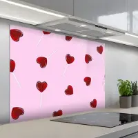 KitchenYeah Spatscherm 100x75 cm - Zelfklevende achterwand Roze - Hart - Lolly - Snoep - Keuken muurbeschermer - Spatwand fornuis