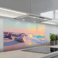 KitchenYeah Spatscherm 120x60 cm - Zelfklevende achterwand Zomerlicht - Strand - Fonkelende accenten - Keuken muurbeschermer - Spatwand fornuis