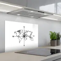 KitchenYeah Spatscherm 70x50 cm - Zelfklevende achterwand Wereldkaart - Windrichtingen - Kompas - Keuken muurbeschermer - Spatwand fornuis