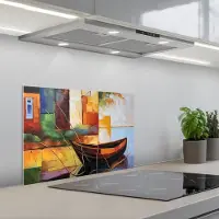 KitchenYeah Spatscherm 60x40 cm - Zelfklevende achterwand Abstract - Kunst - Boot - Kleuren - Keuken muurbeschermer - Spatwand fornuis