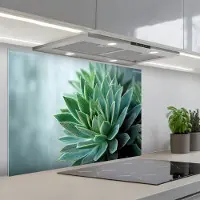 KitchenYeah Spatscherm 90x60 cm - Zelfklevende achterwand Vetplant - Bladeren - Groen - Wazig - Keuken muurbeschermer - Spatwand fornuis