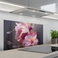 KitchenYeah Spatscherm 100x50 cm - Zelfklevende achterwand Bloemen - Roze - Stilleven - Kunst - Keuken muurbeschermer - Spatwand fornuis